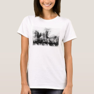 Black and White Painting of Notre Dame Cathedral T-Shirt