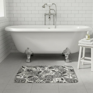 Black and white paislely bath mat