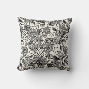 Black and white paislely cushion
