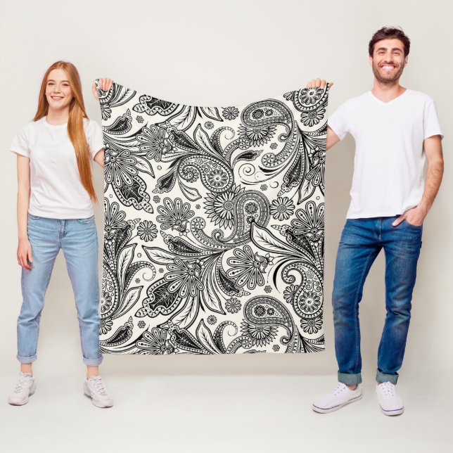 Black and white paislely  fleece blanket (In Situ)