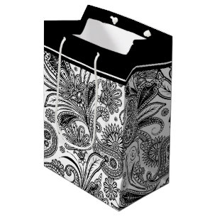 Black and white paislely medium gift bag