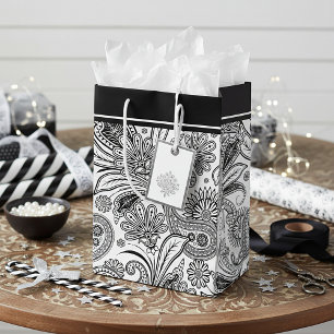 Black and white paislely  medium gift bag