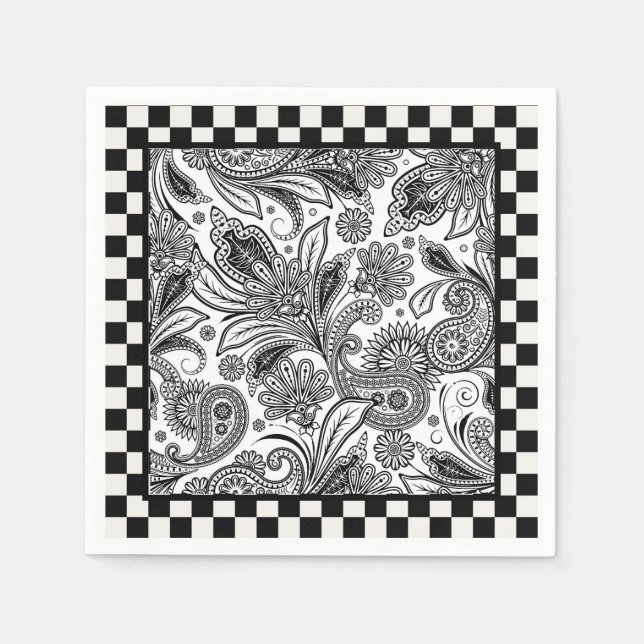 Black and white paislely  napkins (Front)