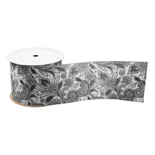 Black and white paislely  satin ribbon