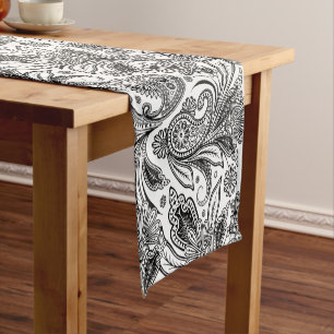 Black and white paislely short table runner