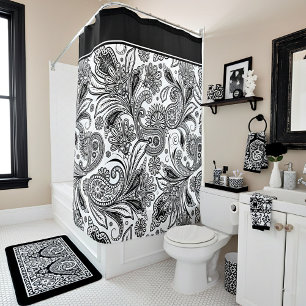 Black and white paislely  shower curtain