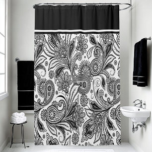 Black and white paislely  shower curtain