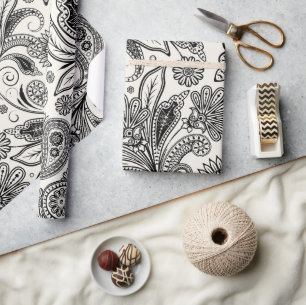 Black and white paislely wrapping paper