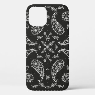 Black and White Paisley Bandana Ornament Print. Vi iPhone 12 Case
