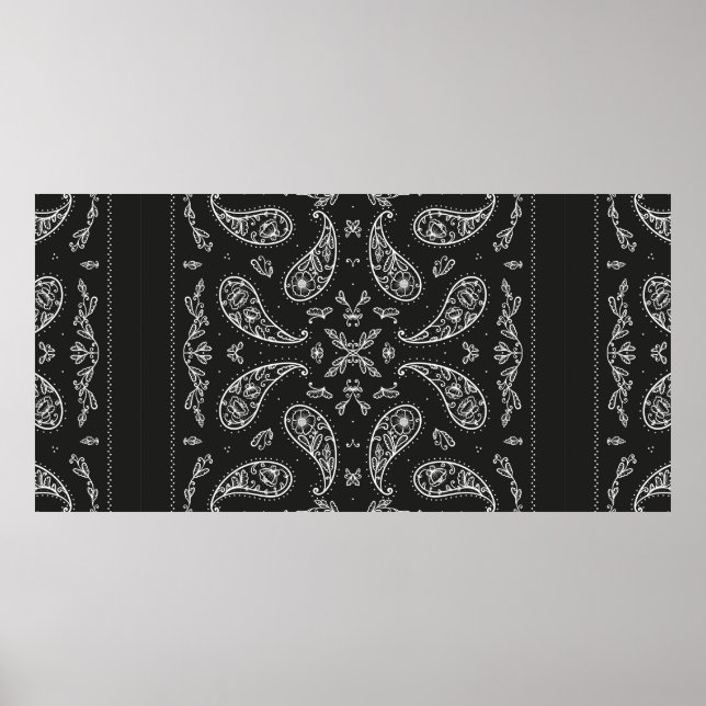 Black and White Paisley Bandana Ornament Print. Vi Poster (Front)