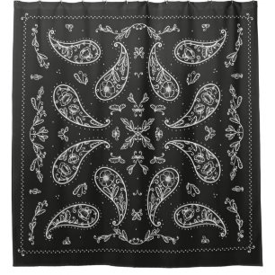 Black and White Paisley Bandanna Ornament Print. V Shower Curtain