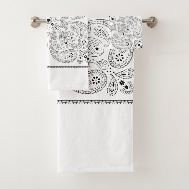 Black and White Paisley  Bath Towel Set (Insitu)