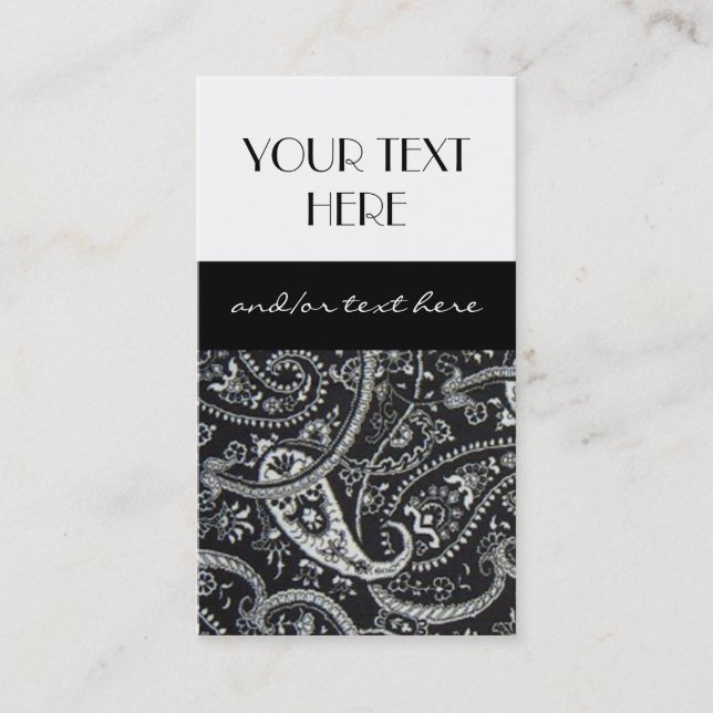 Black and White Paisley Business Card (Front)