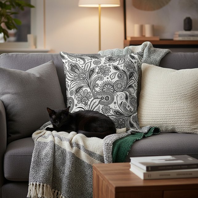 Black and white paisley  cushion (Creator Uploaded)