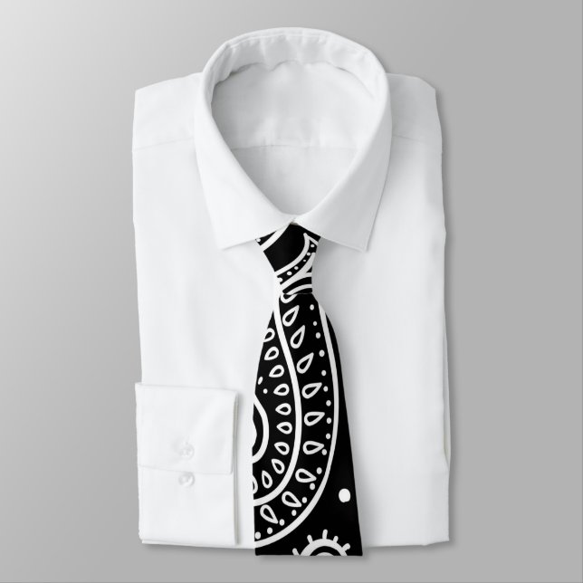 Black and white paisley design tie (Tied)