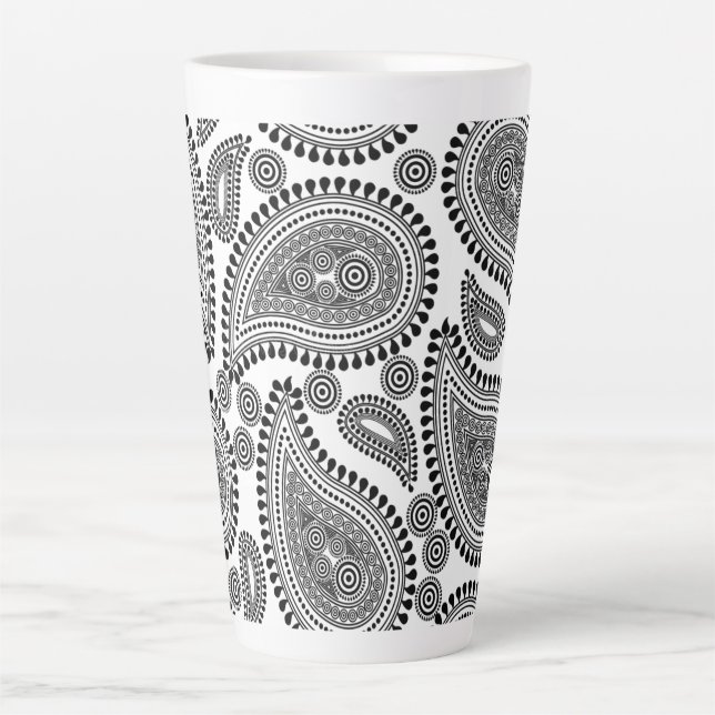 Black and White Paisley Large Latte Mug (Front)