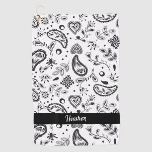 Black and White Paisley Pattern Golf Towel