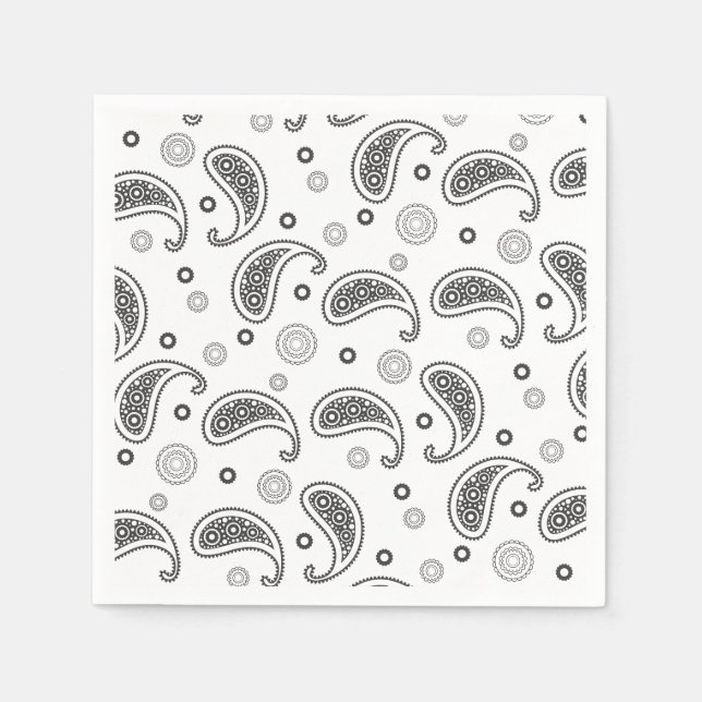 Black and White Paisley Pattern Napkin (Front)