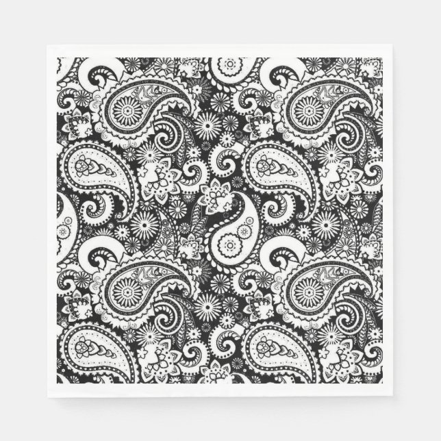Black and White Paisley Pattern Napkin (Front)