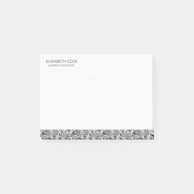 Black and White Paisley Pattern Post-it Notes (Front)