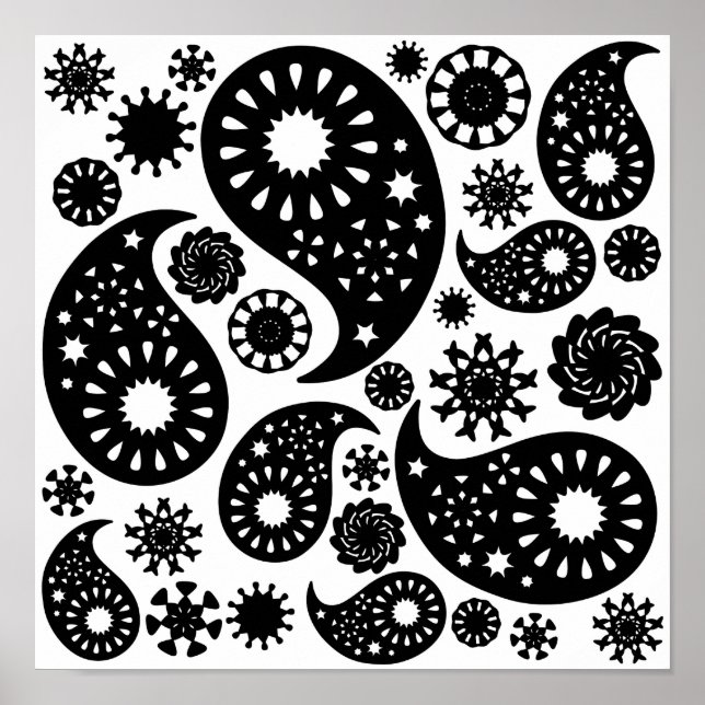 Black and White Paisley Pattern. Poster (Front)