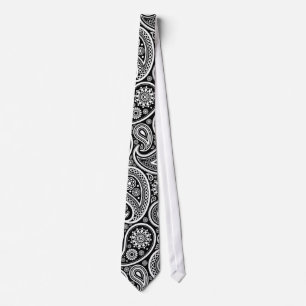 Black And White Paisley Pattern Tie