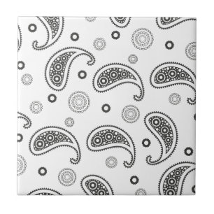 Black and White Paisley Pattern Tile