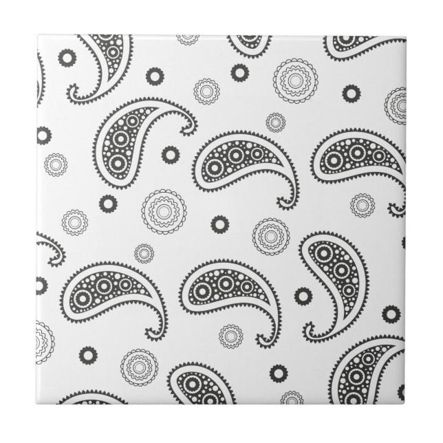 Black and White Paisley Pattern Tile (Front)