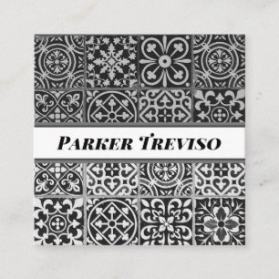 Black and White Paisley Patterned Tile Square Business Card