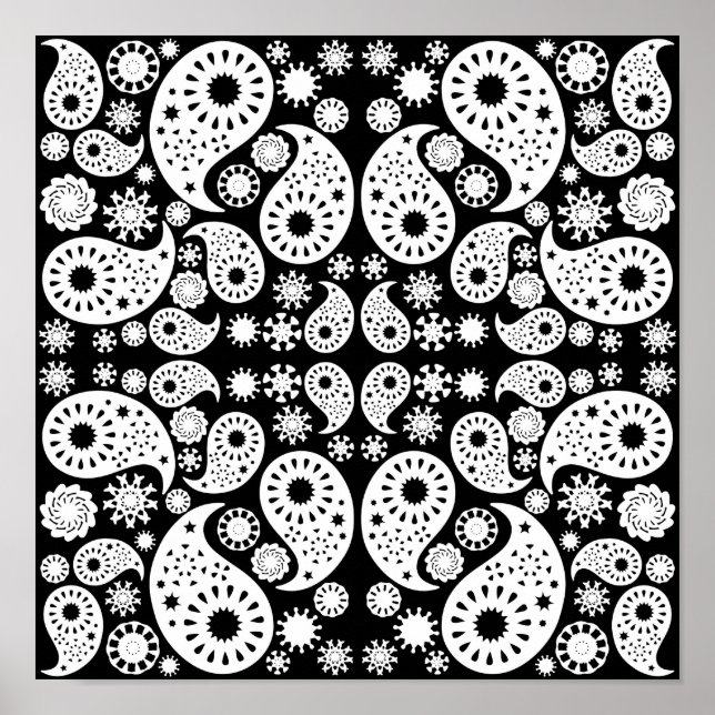 Black and White Paisley. Poster (Front)