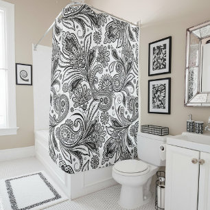 Black and white paisley shower curtain