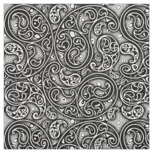 Black and White Paisley Swirls Spirals Fabric