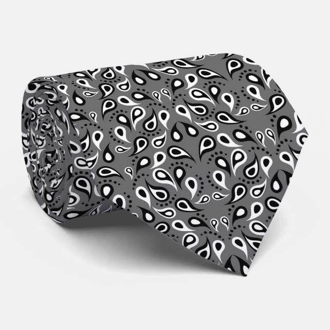 Black and White Paisley Tie (Rolled)