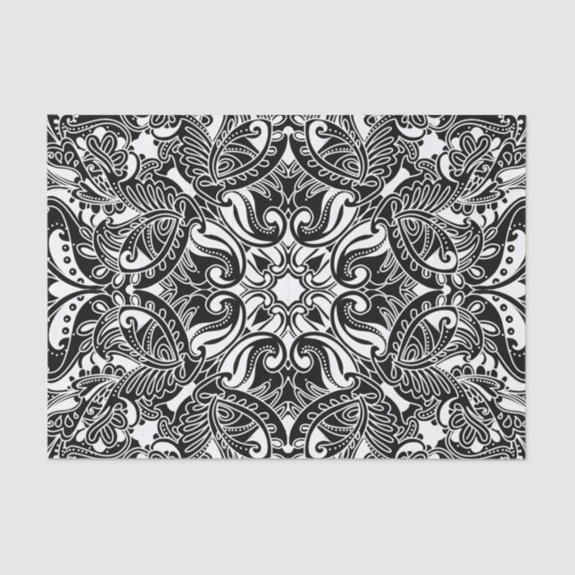 Black and White Paisley Tissue Paper (Front)