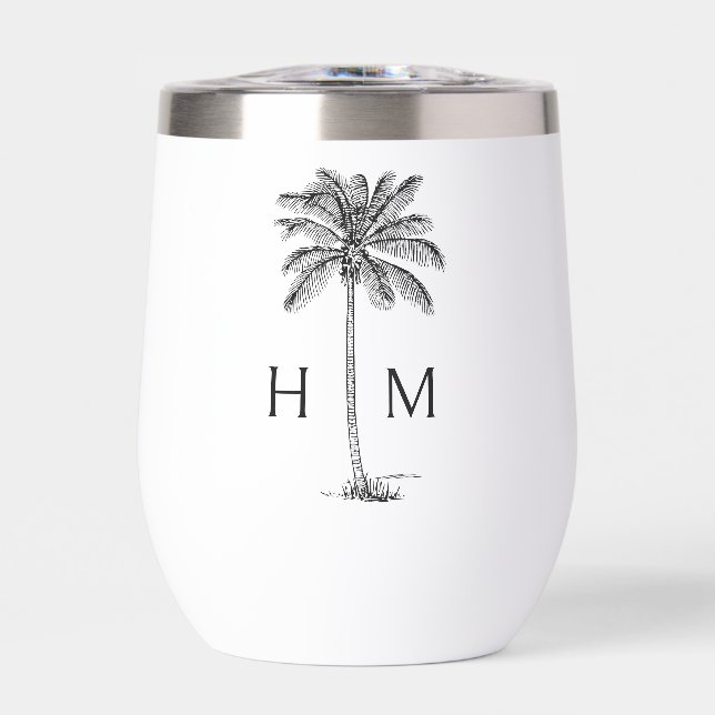 Black and White Palm Palmetto Tree Monogram (Front)