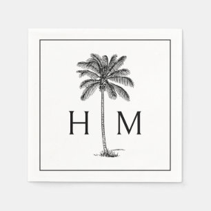 Black and White Palm Palmetto Tree Monogram Napkin