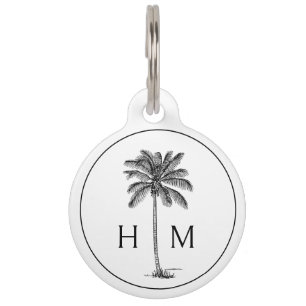 Black and White Palm Palmetto Tree Monogram Pet Tag