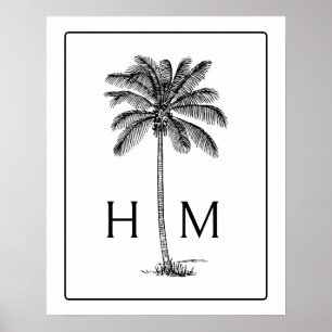 Black and White Palm Palmetto Tree Monogram Poster