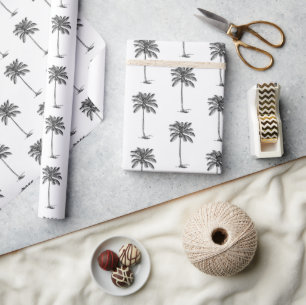 Black and White Palm Palmetto Tree Wrapping Paper