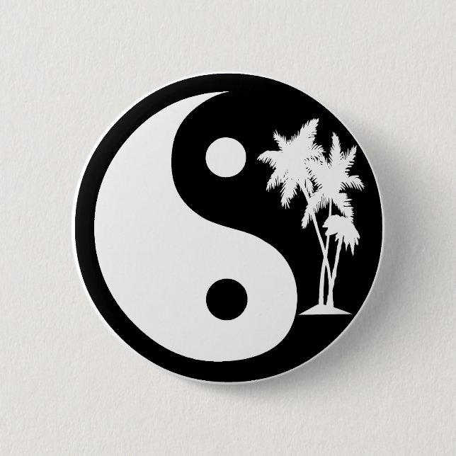 Black and White Palm Tree Yin Yang Button (Front)