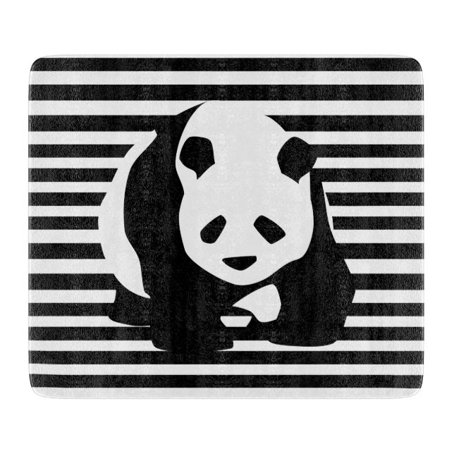 Black and White Panda and Stripes Cutting Board (Front)