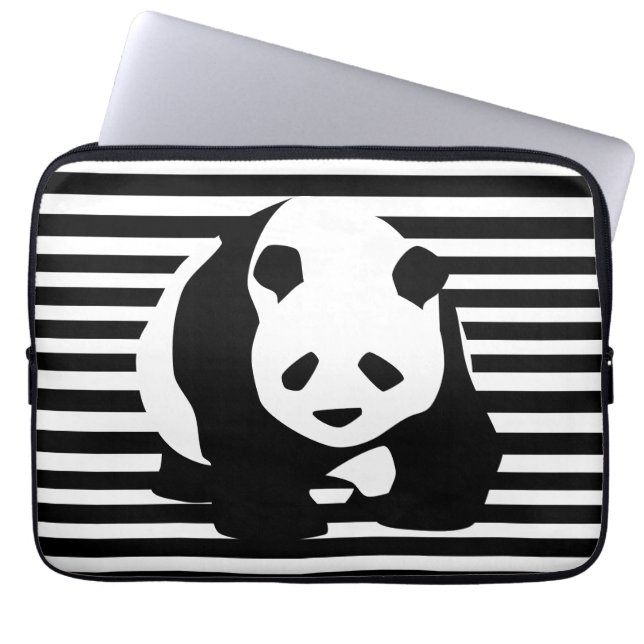 Black and White Panda and Stripes Laptop Sleeve (Front)