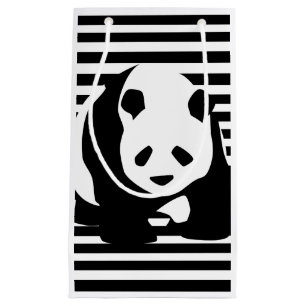 Black and White Panda and Stripes Small Gift Bag