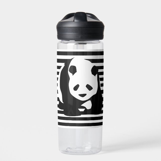 Black and White Panda and Stripes Water Bottle (Front)