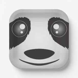 Black and White Panda Face Paper Plate
