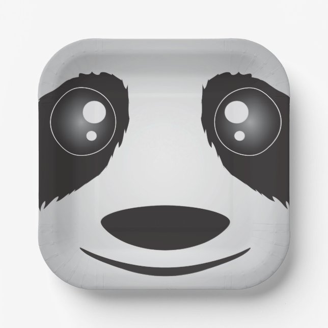 Black and White Panda Face Paper Plate (Front)
