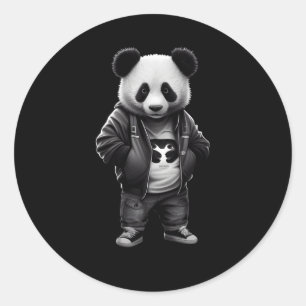 Black And White Panda With Sportswear Classic Round Sticker