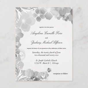 Black And White Pansies And Swirls Formal Wedding Invitation
