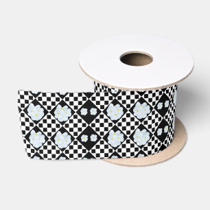 Black And White Pansy Design, Satin Ribbon