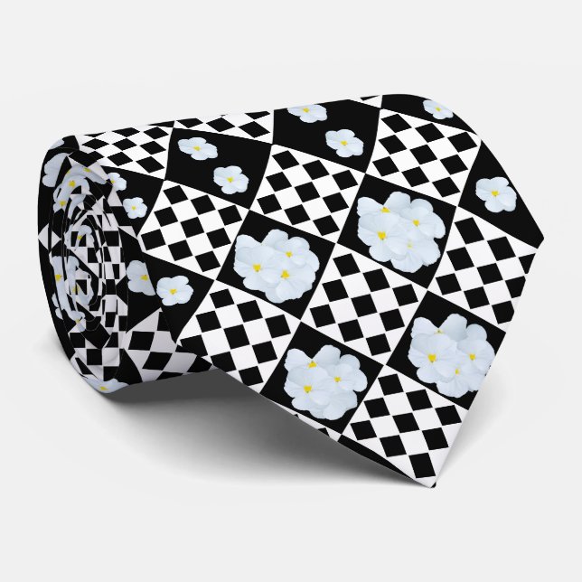 Black And White Pansy Design, Tie (Rolled)